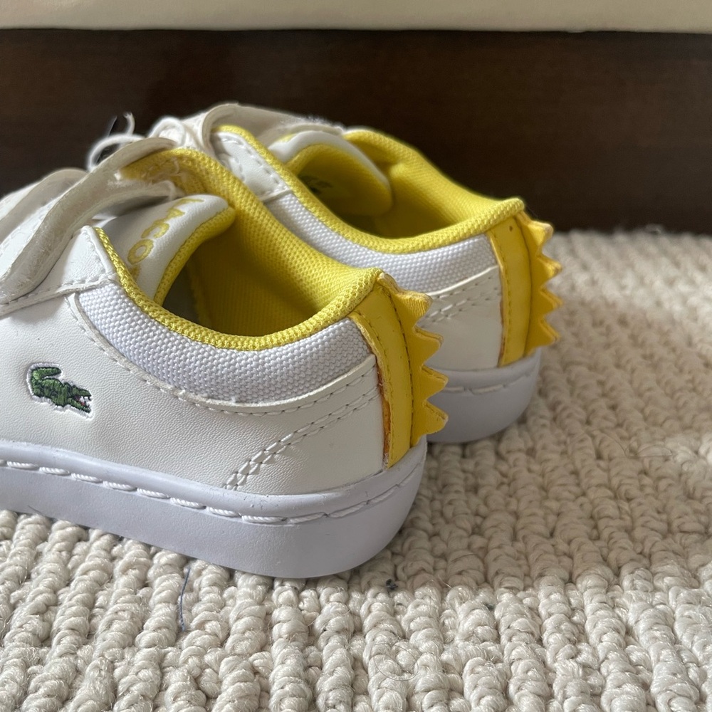 Lacoste Kids (baby) White Sneakers with Yellow Accents - Ortholite / Velcro - Picture 2 of 4